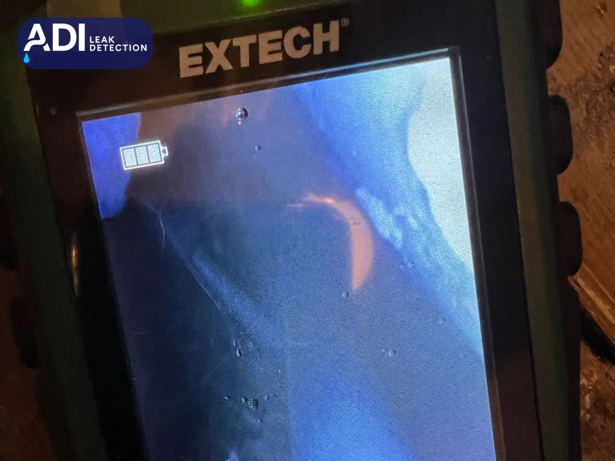The screen of an Extech endoscope camera showing the inside of a void